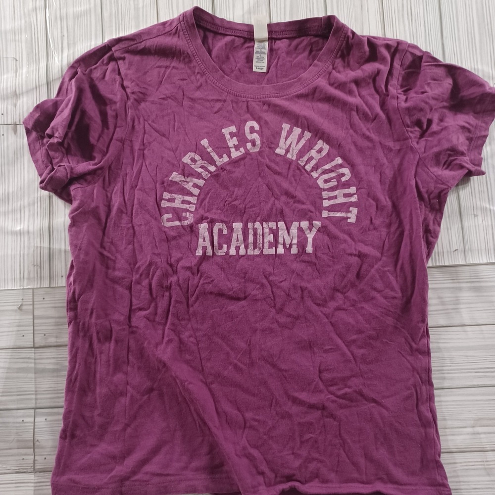 Bella Charles Wright Academy Graphic TShirt Womens Large Purple Short Sleeve Tee